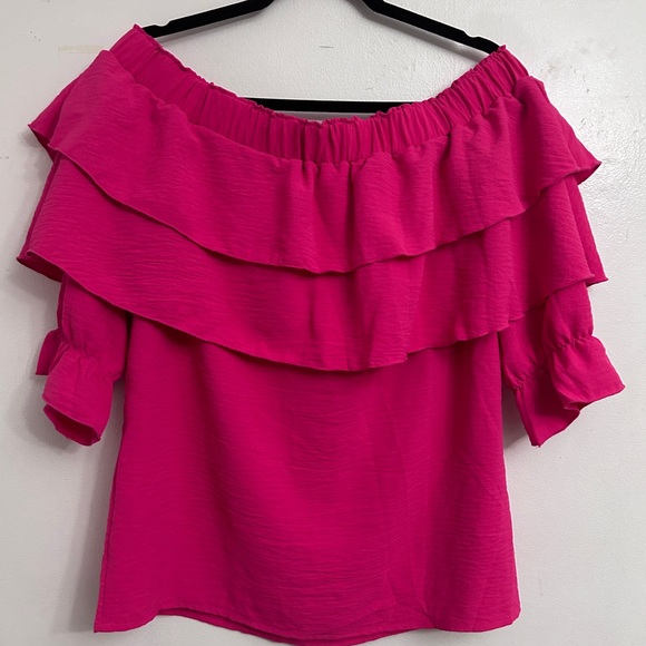 Off-Shoulder Ruffled Blouse - Pink - Picture 2 of 4